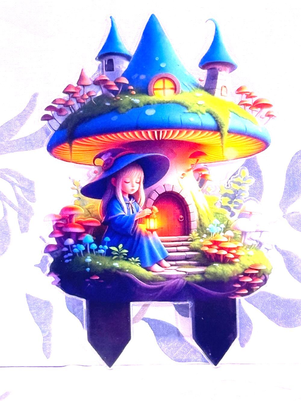 NWT 2D Flat Whimsical Blue Mushroom House Garden Stake/decoration-waterproof - Picture 2 of 4